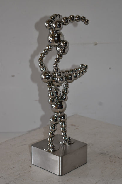 Modern Art of Acrobat Couple in Action Chrome Balls Statue Size: 6" x 8" x 18"H