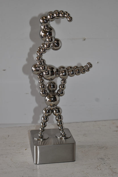Modern Art of Acrobat Couple in Action Chrome Balls Statue Size: 6" x 8" x 18"H