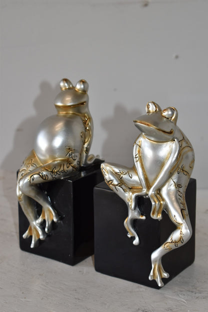 Pair of Happy Frogs Sitting on a Cube Resin Statue Size: 6" x 4" x 9"H