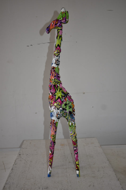 Modern Graffiti Giraffe Statue Made of Resin Size: 4" x 6" x 30"H