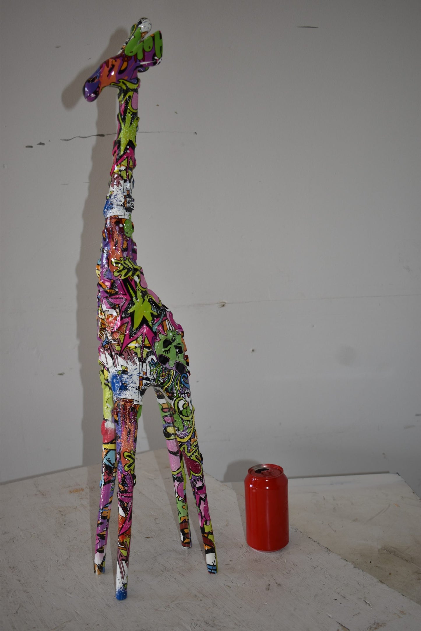 Modern Graffiti Giraffe Statue Made of Resin Size: 4" x 6" x 30"H