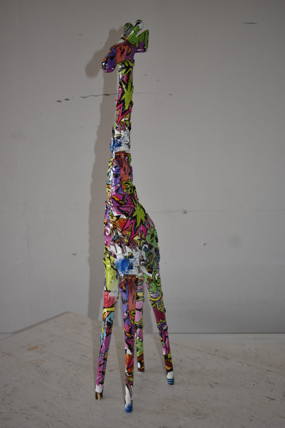 Modern Graffiti Giraffe Statue Made of Resin Size: 4" x 6" x 30"H