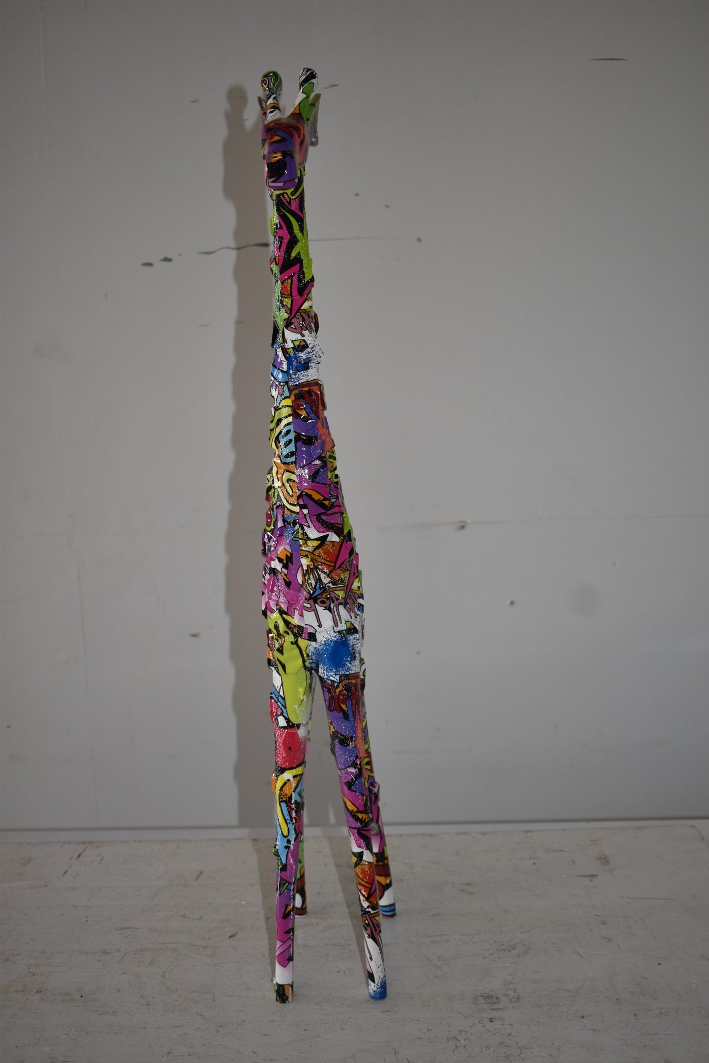 Modern Graffiti Giraffe Statue Made of Resin Size: 4" x 6" x 30"H