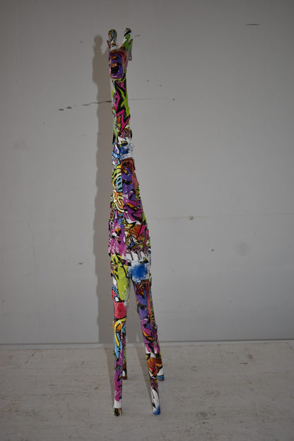 Modern Graffiti Giraffe Statue Made of Resin Size: 4" x 6" x 30"H
