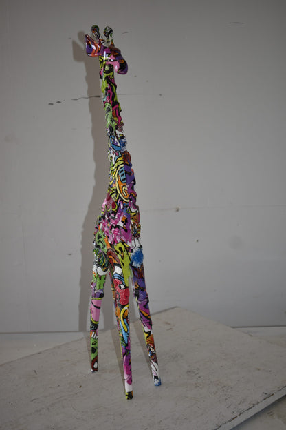 Modern Graffiti Giraffe Statue Made of Resin Size: 4" x 6" x 30"H