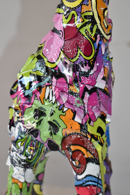 Modern Graffiti Giraffe Statue Made of Resin Size: 4" x 6" x 30"H