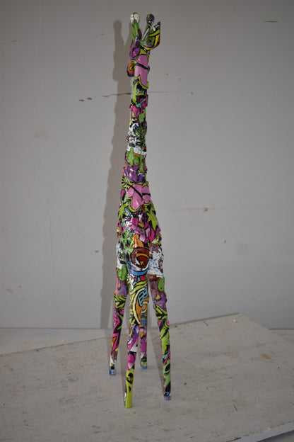 Modern Graffiti Giraffe Statue Made of Resin Size: 4" x 6" x 30"H