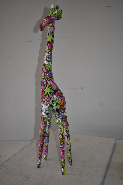 Modern Graffiti Giraffe Statue Made of Resin Size: 4" x 6" x 30"H