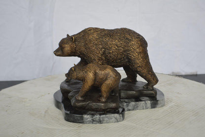 Mother and A Baby Bear Bronze Statue -  Size: 11"L x 8"W x 6"H.