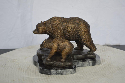 Mother and A Baby Bear Bronze Statue -  Size: 11"L x 8"W x 6"H.