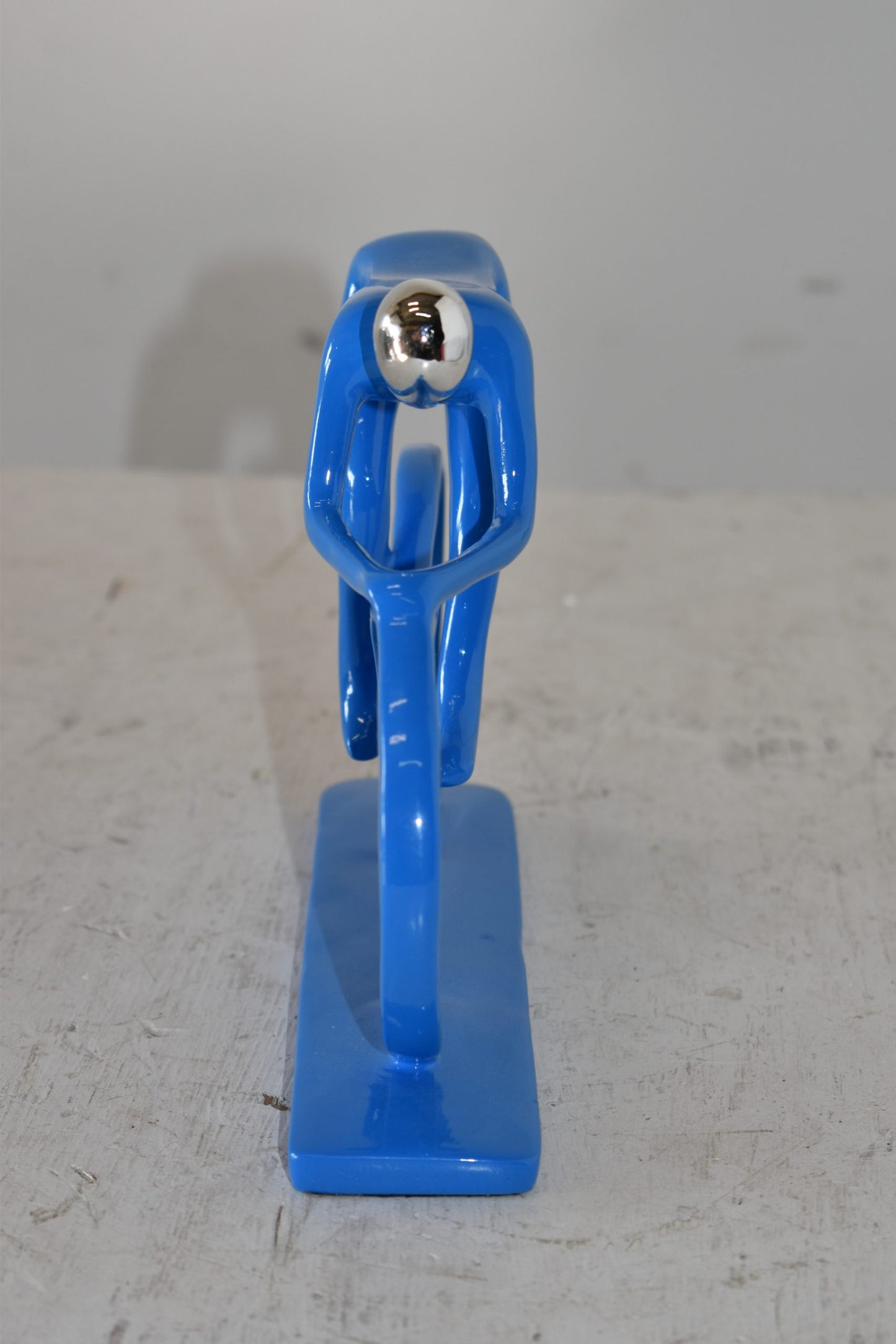 Modern Art Blue Chrome Rider on His Bicycle Resin Statue Size: 8" x 2" x 6"H