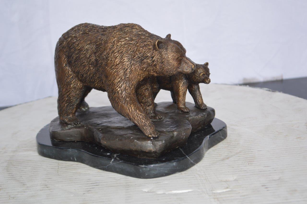 Mother and A Baby Bear Bronze Statue -  Size: 11"L x 8"W x 6"H.