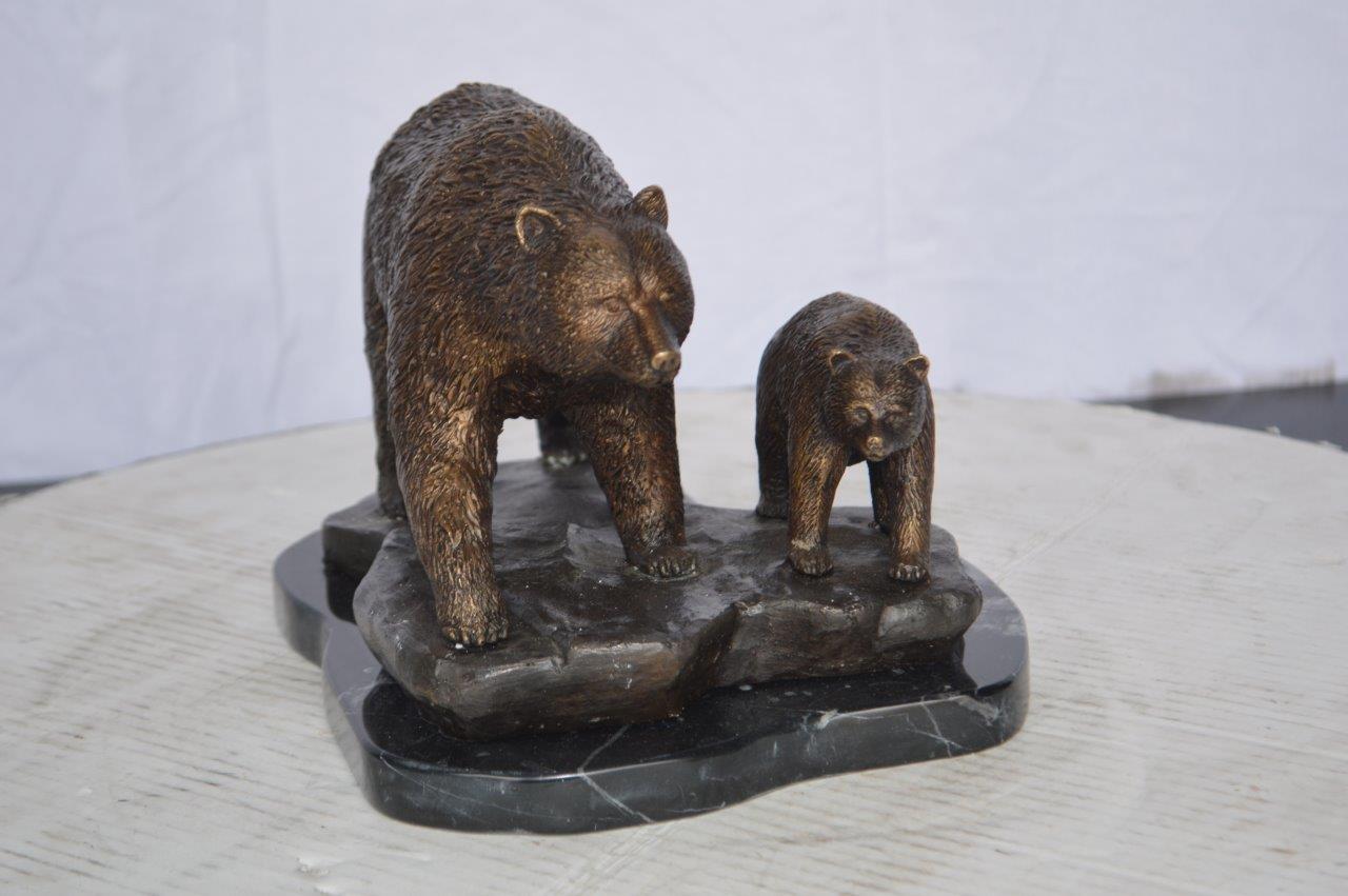 Mother and A Baby Bear Bronze Statue -  Size: 11"L x 8"W x 6"H.