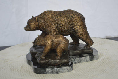 Mother and A Baby Bear Bronze Statue -  Size: 11"L x 8"W x 6"H.
