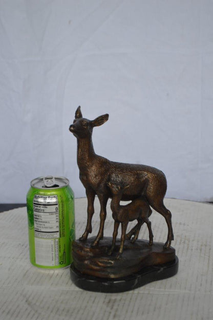 Mother Deer and Her Fawn- Bambi Bronze Statue -  Size: 6"L x 4"W x 9"H.