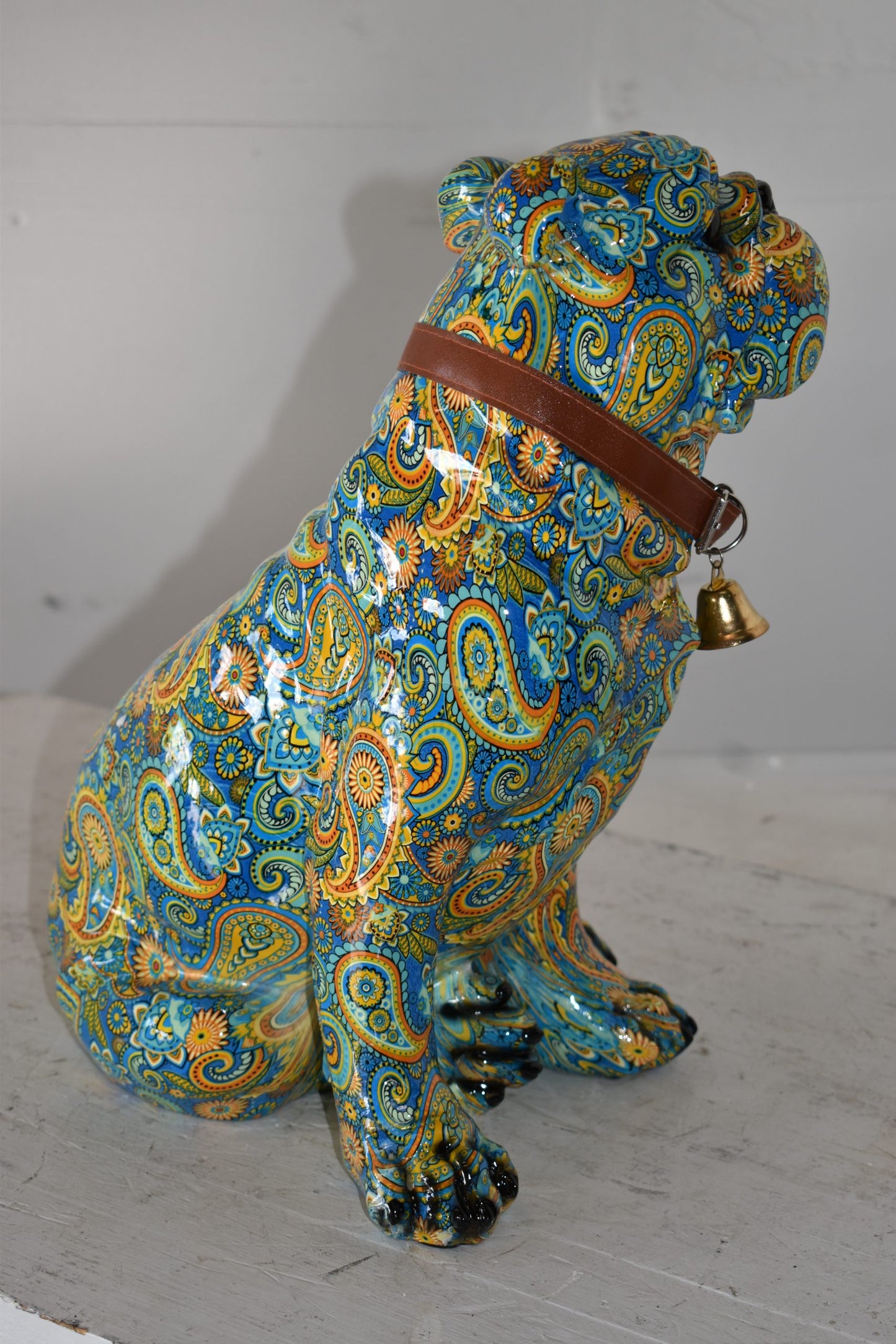 Modern Graffiti Bulldog Statue Made of Resin Size: 13" x 11" x 15"H