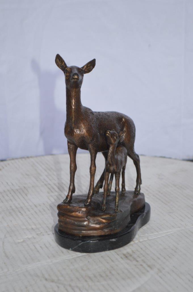 Mother Deer and Her Fawn- Bambi Bronze Statue -  Size: 6"L x 4"W x 9"H.