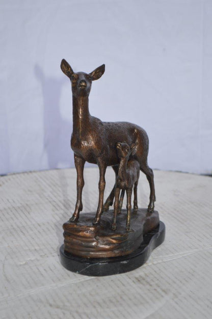 Mother Deer and Her Fawn- Bambi Bronze Statue -  Size: 6"L x 4"W x 9"H.