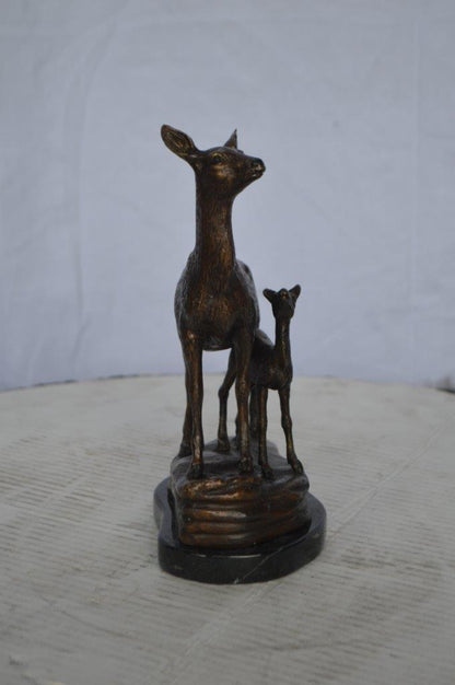 Mother Deer and Her Fawn- Bambi Bronze Statue -  Size: 6"L x 4"W x 9"H.