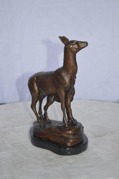 Mother Deer and Her Fawn- Bambi Bronze Statue -  Size: 6"L x 4"W x 9"H.