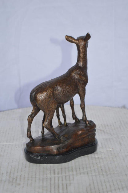 Mother Deer and Her Fawn- Bambi Bronze Statue -  Size: 6"L x 4"W x 9"H.