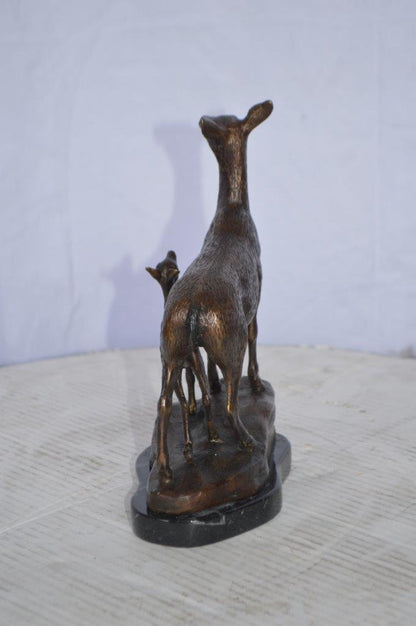 Mother Deer and Her Fawn- Bambi Bronze Statue -  Size: 6"L x 4"W x 9"H.