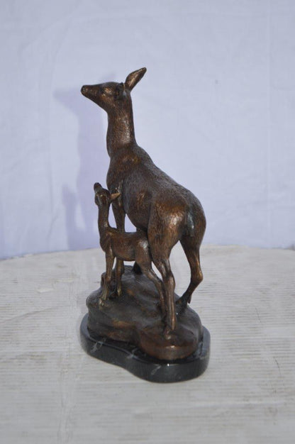 Mother Deer and Her Fawn- Bambi Bronze Statue -  Size: 6"L x 4"W x 9"H.