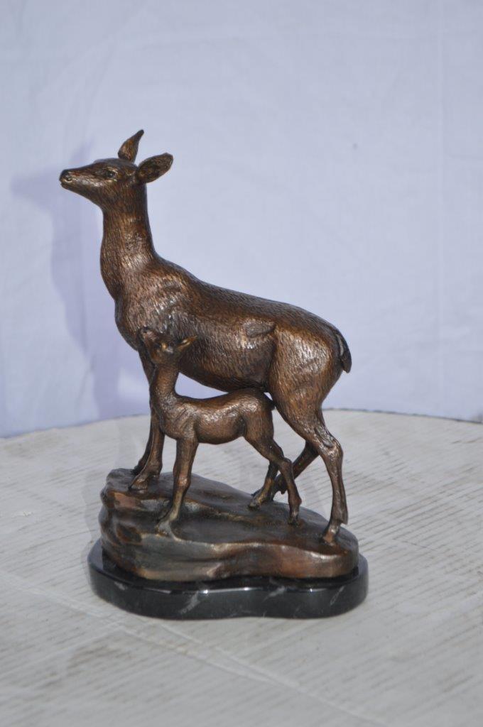 Mother Deer and Her Fawn- Bambi Bronze Statue -  Size: 6"L x 4"W x 9"H.