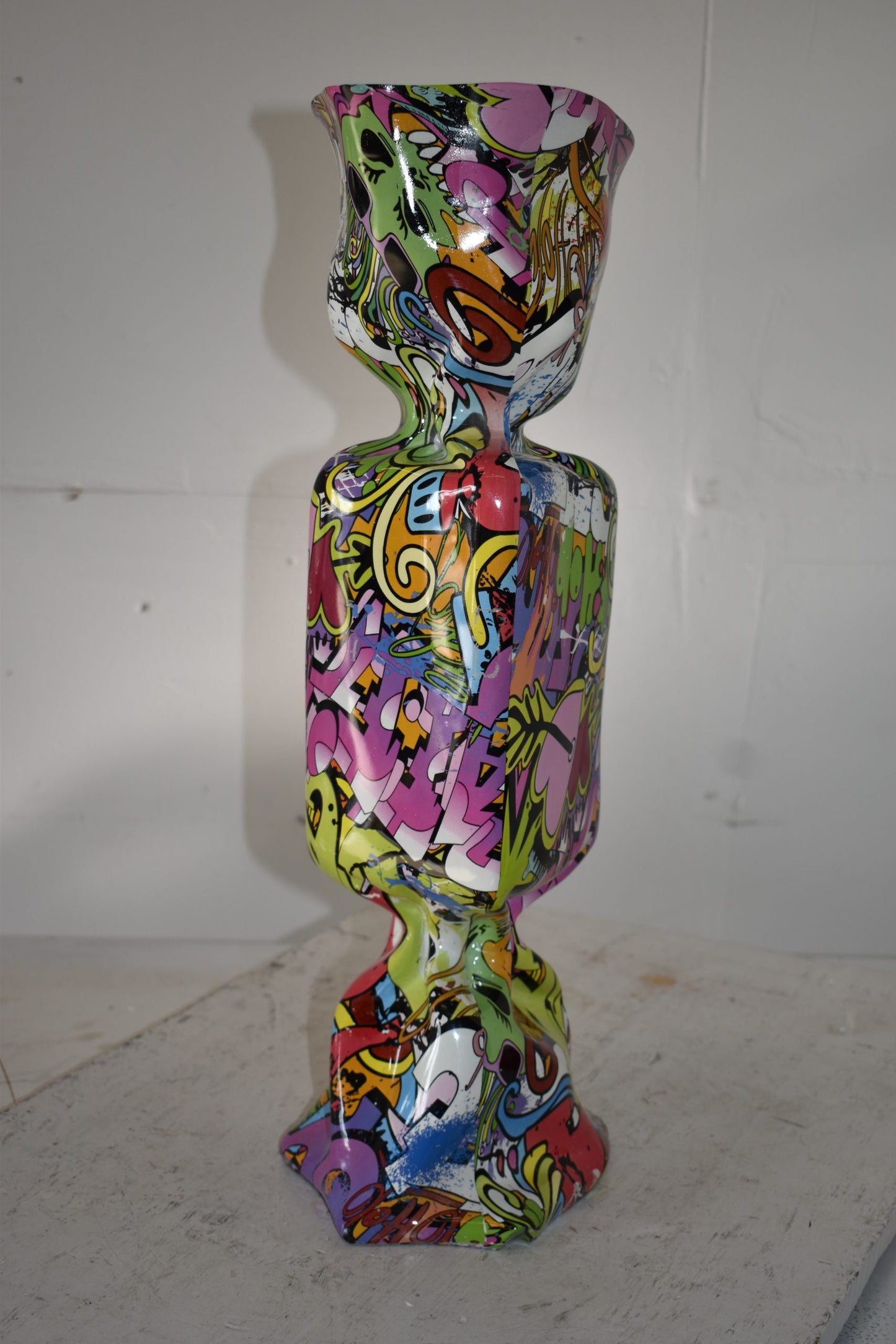 Modern Art of a Large Purple Graffiti Candy Resin Statue Size: 9" x 8" x 24"H