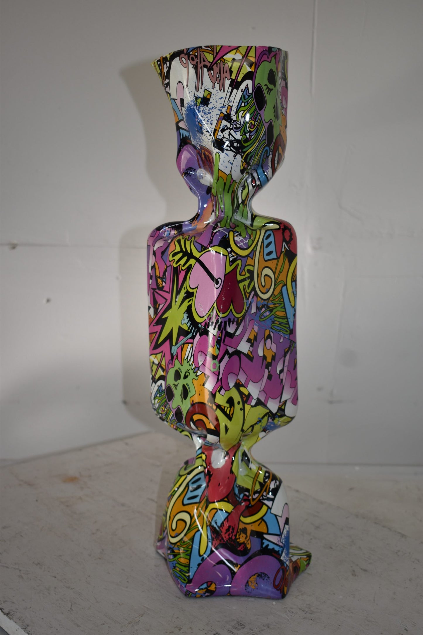 Modern Art of a Large Purple Graffiti Candy Resin Statue Size: 9" x 8" x 24"H