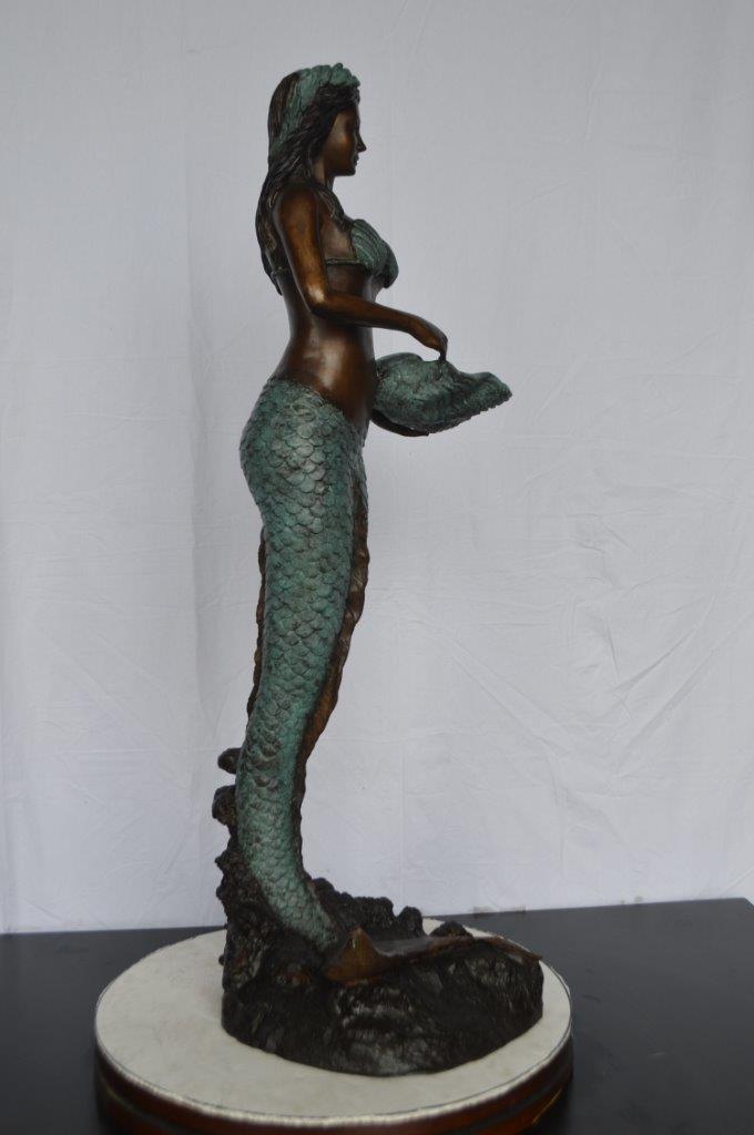 Mermaid Holding a Shell Bronze Fountain -  Size: 18"L x 19"W x 46"H.