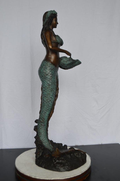 Mermaid Holding a Shell Bronze Fountain -  Size: 18"L x 19"W x 46"H.