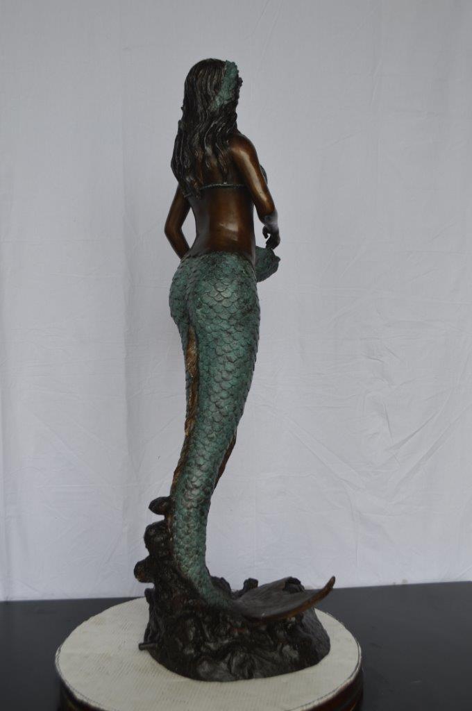 Mermaid Holding a Shell Bronze Fountain -  Size: 18"L x 19"W x 46"H.
