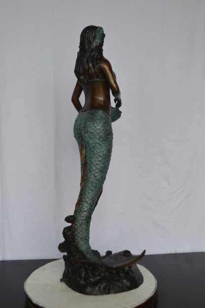 Mermaid Holding a Shell Bronze Fountain -  Size: 18"L x 19"W x 46"H.