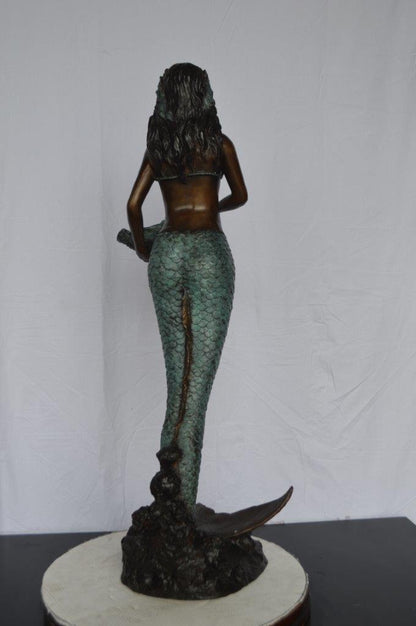 Mermaid Holding a Shell Bronze Fountain -  Size: 18"L x 19"W x 46"H.