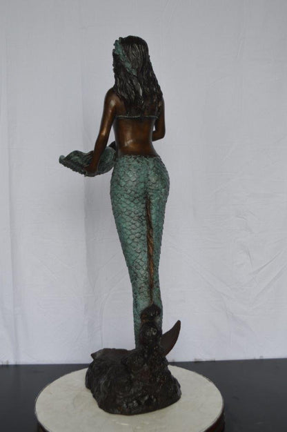 Mermaid Holding a Shell Bronze Fountain -  Size: 18"L x 19"W x 46"H.