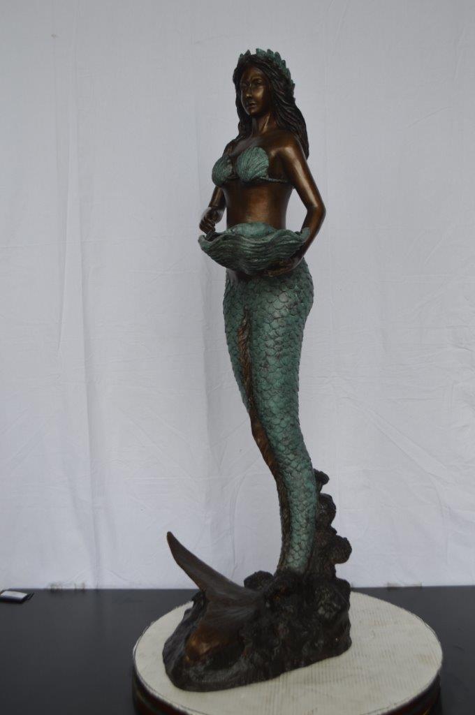 Mermaid Holding a Shell Bronze Fountain -  Size: 18"L x 19"W x 46"H.