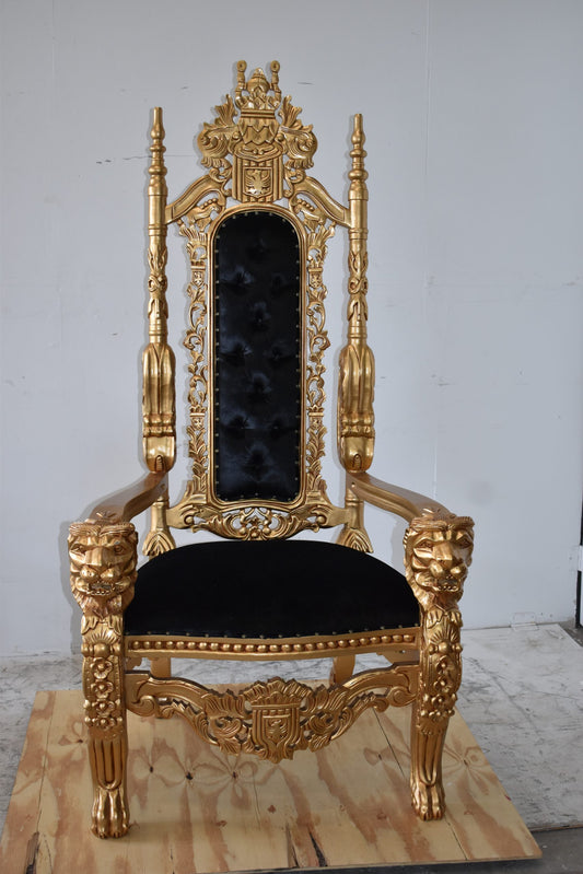 Gold and Black Fabric Lion Chair Size: 70" x 36" x 26"H