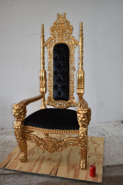 Gold and Black Fabric Lion Chair Size: 70" x 36" x 26"H