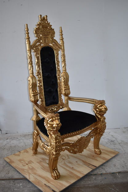 Gold and Black Fabric Lion Chair Size: 70" x 36" x 26"H