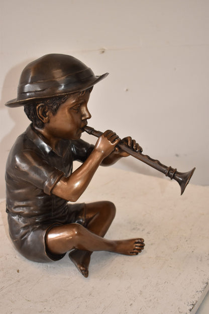 A little Boy Playing his Flute Bronze Fountain Size: 13" x 8" x 15"H