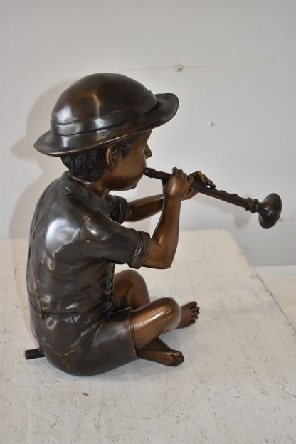 A little Boy Playing his Flute Bronze Fountain Size: 13" x 8" x 15"H