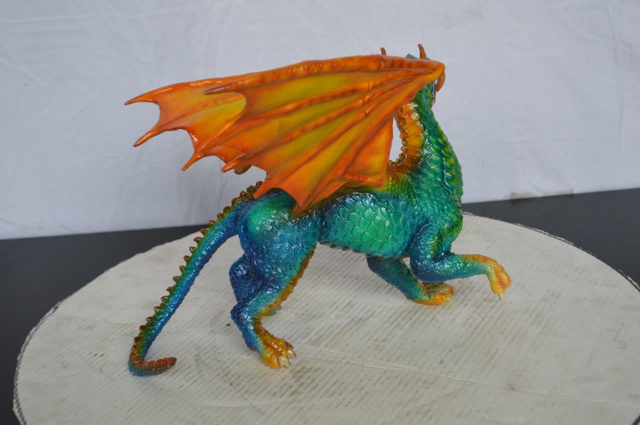 Painted Dragon Bronze Statue -  Size: 16"L x 15"W x 12"H.