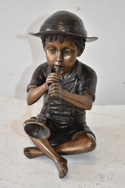 A little Boy Playing his Flute Bronze Fountain Size: 13" x 8" x 15"H