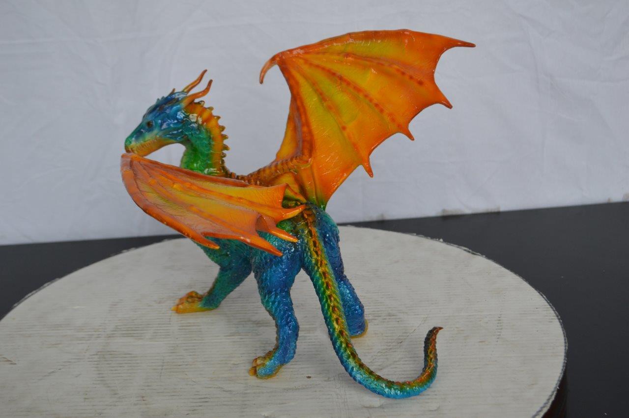 Painted Dragon Bronze Statue -  Size: 16"L x 15"W x 12"H.