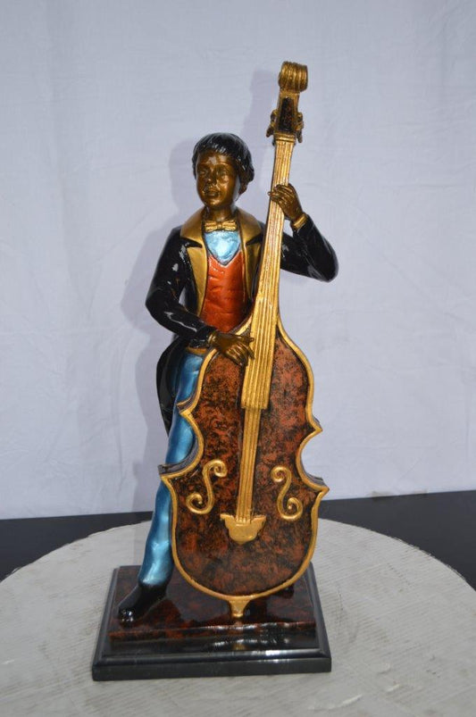 Musician Playing His Cello Bronze Statue -  Size: 8"L x 10"W x 23"H.
