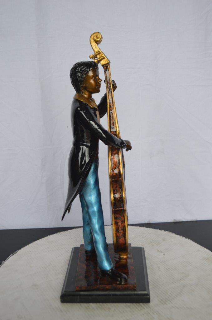 Musician Playing His Cello Bronze Statue -  Size: 8"L x 10"W x 23"H.