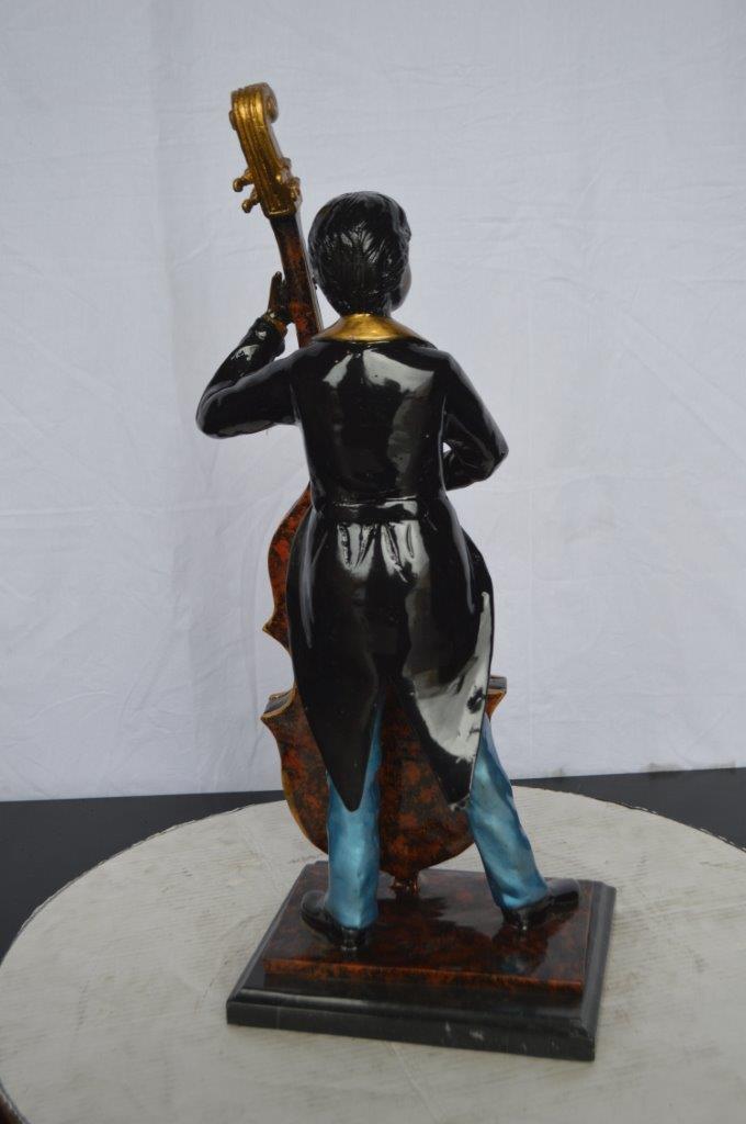 Musician Playing His Cello Bronze Statue -  Size: 8"L x 10"W x 23"H.
