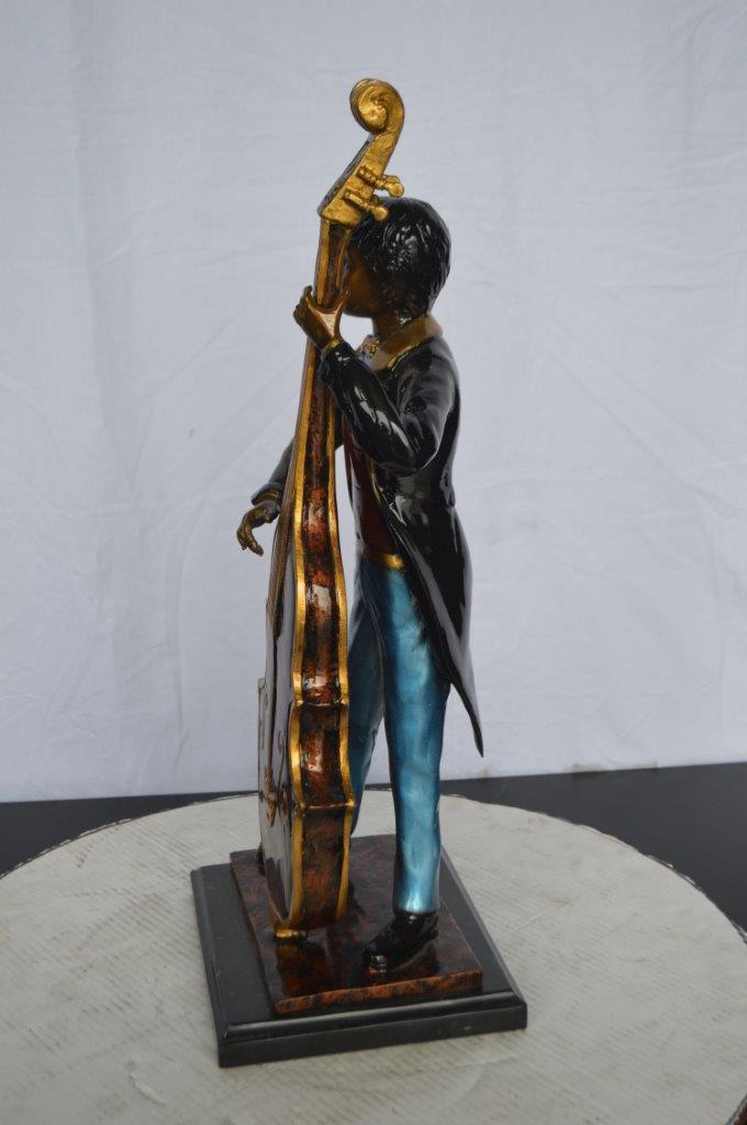 Musician Playing His Cello Bronze Statue -  Size: 8"L x 10"W x 23"H.