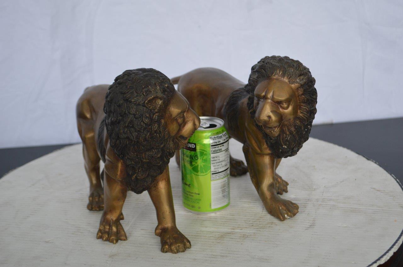 Pair of Lions Bronze Statue, Small -  Size: 16"L x 5"W x 9"H.